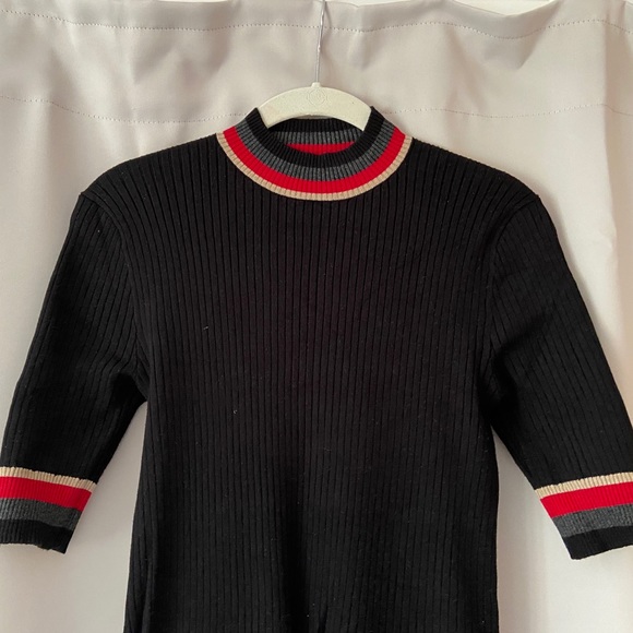 Ribbed mock neck black dress with stripe detail - Picture 2 of 4